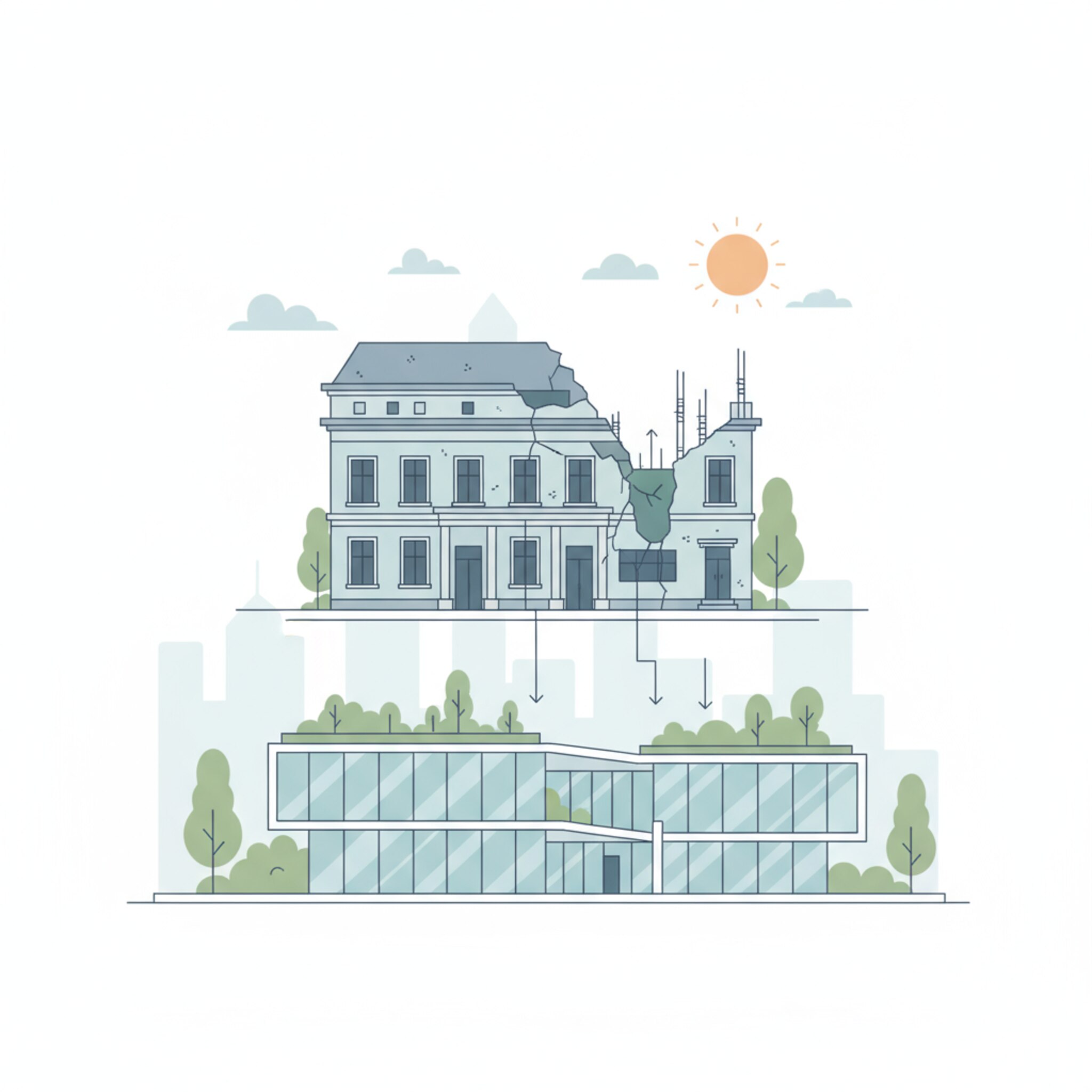 Cum se realizează planul de demolare și reorganizare a spațiilor existente?